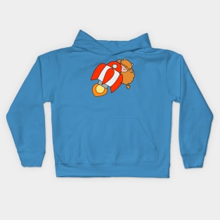 Rocket Ship Highland Cow Kids Hoodie